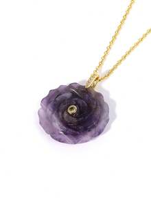1pc Crystal Carved Rose Flower Necklace Pendant Natural Stone Amethyst Quartz Agate Handmade Jewelry Charm For Women H960 - Necklace - View 12