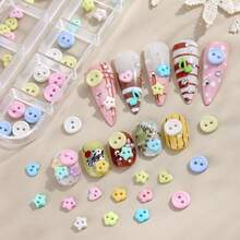 1 Set Y2K Colorful Button Nail Art Decorations, Cute 3D Star Heart Flower Winter Holiday Nail Decor, Colorful Candy Color Nail Rhinestones, Includes Storage Box And Tweezers, Suitable For Nail Art DIY - Multicolor - View 4