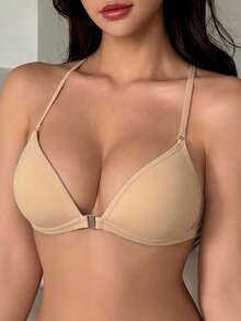 DAZY Apricot-Colored Front-Closure Wire-Free Bra With Secure Breast Pads, Detachable Shoulder Straps, And Multiple Wearing Options: Tank Top, Crossover Top - Apricot - View 2
