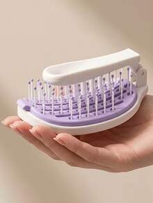 1pc Folding Ribbed Single-Sided Oval Hairbrush, Dry And Wet Dual Use, Automatic Cleaning Smoothing Hair Comb, With Scalp Massage Function - Multicolor - View 9