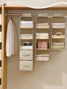 Foldable Non‑Woven Hanging Storage Organizer, Closet Wardrobe Storage Basket & Storage Box With Hook & Loop Tape, Multifunctional Clothes Storage Bin For Wardrobe Bedroom Home Clothing Organization - Grey - View 8