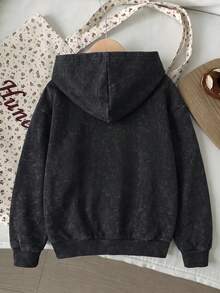 1pc Tween Girl Tween Girl Simple Leopard Print Washed Sweatshirt Long Sleeve Sweatshirt, Soft & Comfortable Casual Versatile Sports Pullover Top - Black - View 2