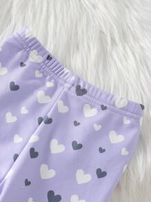 Infant & Baby GirlRound Neck Long Sleeve Long Pants Thermal Lined 2 Pieces Set, Light Purple All-Over Heart, Cute Bow, Cloud, GoodNight Cartoon Print Pajamas, Fitted, Snug, Stretchy - Multicolor - View 6