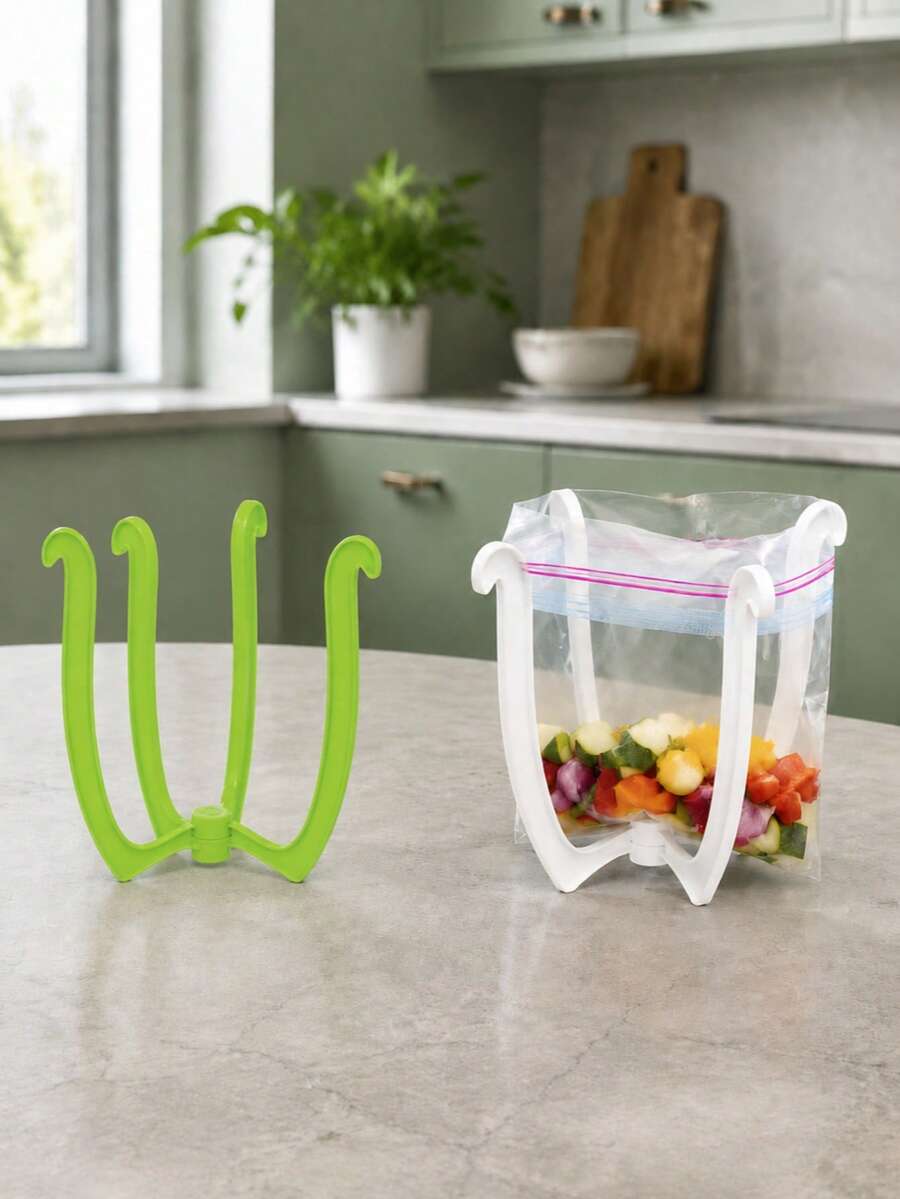 1pc Foldable Storage Bag Holder, Create A Tidy Kitchen, Easy Four-Corner Support, Suitable For Food Sealing Bags And Trash Bags, Easy To Fold And Store - Multicolor - View 1