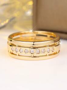 Tsnamer A Beautifully Set, Sparkling Cubic Zirconia, Two-Tone Wide Ring Suitable For Both Women And Men-Perfect For Parties, Formal Events, Or Everyday Wear. - Ring - View 4