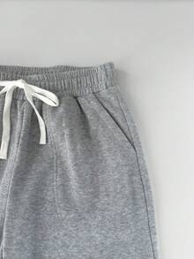 女士休闲韩版纯色抽绳口袋运动运动裤，休闲 - 灰色 - 查看 7