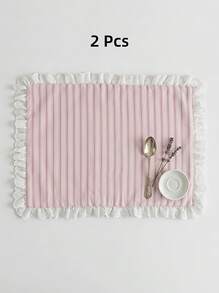 Joivida 1/2/6/10pcs Classic Striped Pleated Lace Heart Trim Decorative Napkins, Suitable For Valentine's Day, Wedding, Daily Use - Multicolor - View 9