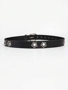 1件女款牛仔龐克風鉚釘扣腰帶 - 黑色 - 查看 4