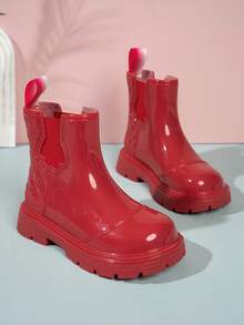 Girls' Colorful Short Rain Boots, Glossy Non-Slip Waterproof Outdoor Rain Shoes - Red - View 4