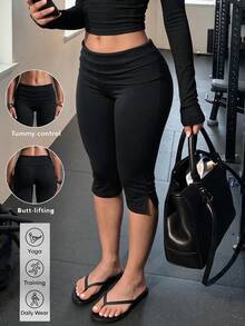 XYXYING Women's Slim Fit Sexy Sports Capri Pants - Black - View 1
