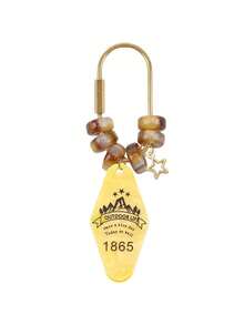 Vintage Beaded Motel Hotel Tag Keychain,Star Charm Bag Pendant,Outdoor Print Acrylic Bag Charm,Handbag Key Pendant,Aesthetic Accessory Birthday Gift - Multicolor - View 13