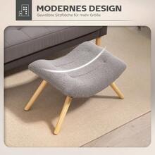 Stool, Pouf With Berber Wool Fabric, Padded Pouf Supporting Up To 120 Kg, For Living Room, Bedroom, 67 X 45 X 38 Cm, Light Gray - Light Grey - View 3