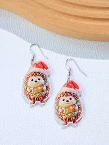 1 Pair Christmas Acrylic Hedgehog & Reindeer Antler Colorful Light Cute Holiday Creative Women's Party Earrings - Multicolor - View 7