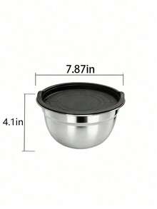 MiLaiWP 1/5 Set With Lid Salad Bowl Set, Stainless Steel Mixing Bowl, Kitchen Accessories, With Silicone Base And Non-Slip Pad, Suitable For Food Storage, Meal Prep, Salad, Etc., Kitchen Use - Black - View 15