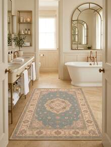 1PC Rose Floral Pattern Faux Cashmere Machine Washable Area Rug, European Pastoral French Classical Romantic Rectangular Soft Carpet, Living Room Bedroom Home Decor, All Season Use, Aesthetic Home Decoration - Multicolor - View 7