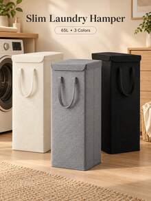 Keranjang Cucian Tipis dengan Tutup, Keranjang Pakaian Kotor Tipis dengan Pegangan, Keranjang Pakaian Kotor untuk Ruang Cuci, Kamar Tidur, Lemari - MultiWarna - View 9