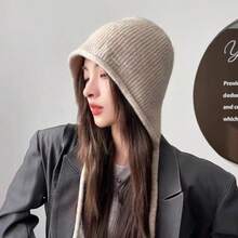 1pc Solid Color Casual Elegant Acrylic Knit Beanie Hat, Autumn/Winter New Style, Fashion Versatile Cute Rope Warm Women's Cold Weather Hat - One Size Fits All - View 4