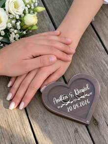 Custom Heart-Shaped Acrylic Ring Box, Laser Engraved Name And Date, Rotating Lid Wedding Jewelry Box, Bride Gift, Keepsake Box, Wedding Accessory, Gift Box, 2 Colors Available, Suitable For Engagement And Proposal - Multicolor - View 4