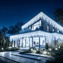 LED Outdoor Solar Icicle Lights, 45/96/150 LEDs, Featuring 8 Flashing Modes. Hanging Decorative Lights To Create Christmas Atmosphere, Suitable For Eaves, Gardens, Patios, Balconies, Parties And Wedding Decorations - Solar Icicle Lights - View 9