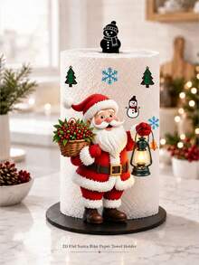 2D FLAT Christmas Decorative Paper Towel Holder (No Power Light) - Desktop Tabletop Roll Holder With Display And Storage Function, Fun Lantern Santa Claus Design, Suitable For Kitchen, Bathroom, Living Room And Dining Room, Decorative Ornament To Create Warm Christmas Atmosphere - Multicolor - View 2