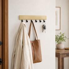 28cm Wood Bamboo 6 Hooks Wall Hook Rack Entryway Organizer, Hanging Storage Hanger Holder - D - View 2
