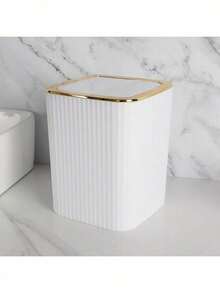 Multifunctional Garbage Storage Bin, Vertical Stripe Design Large Capacity Trash Can, Multi-Scenario Applicable Convenient Cleaning Garbage Bin, Kitchen Bathroom Bedroom Universal - White - View 1
