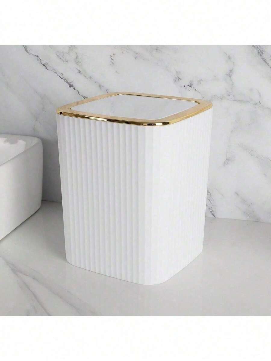 Multifunctional Garbage Storage Bin, Vertical Stripe Design Large Capacity Trash Can, Multi-Scenario Applicable Convenient Cleaning Garbage Bin, Kitchen Bathroom Bedroom Universal - White - View 1
