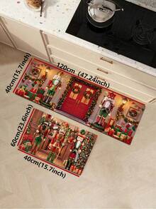 1/2pcs Christmas Kitchen Decor Rug, Christmas Nutcracker Design, Winter Kitchen Rug And Mat, Non-Slip Washable Absorbent Kitchen Accessories Decor Mat, Christmas Holiday Gift! - Multicolor - View 13