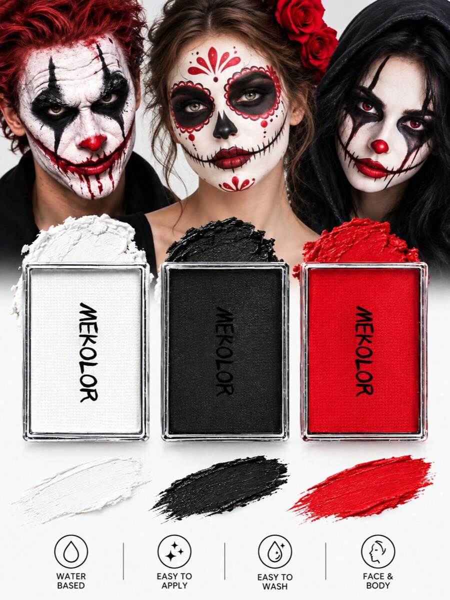 Solid Color Face & Body Paint, Quick Drying & Easy Wash Face & Full Body Graffiti Paint, Water-Soluble Pigment, Black, White, Red, Suitable For Halloween, Cosplay, Stage Plays - Multicolor - View 1