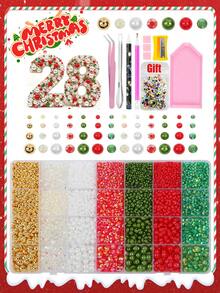 28 Grids Christmas Flatback Rhinestone & Pearl Kit, Xmas Nail Art Gems With Upgraded Tools, DIY Embellishments For Manicure, Shoes, Water Bottles & Phone Case Decor - Multicolor - View 1