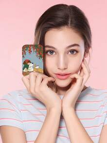 1PC Ins Illustration Series Portable Folding Makeup Mirror, Lightweight Ultra-Thin Convenient Durable PU Leather, Suitable For Various Occasions Travel Party Work School, Suitable For All Ages - Multicolor - View 3