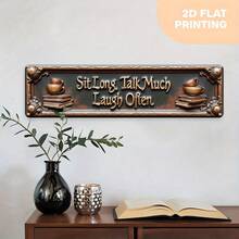 Plakat Dinding 2D Datar - Gaya Vintage, Motif "Cangkir Buku". Cocok untuk Berbagai Lokasi, Seperti Rumah Pertanian, Kamar Mandi, Kafe, Garasi, Kantor, Teras. (Gaya Acak) - A - View 5