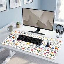 White Background Minimalist Colorful Floral Pattern Gaming Mouse Pad, Non-Slip Rubber Desktop Mat, Smooth Glide Surface, Suitable For Computer Laptop Office Home, Exquisite Abstract Art Decor, Back To School Supplies - A - View 6