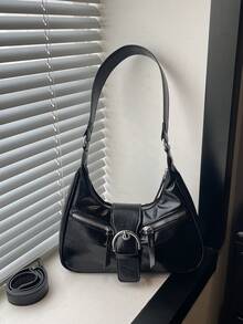 Niche Design Chain 2026 New Women's Bag Fashion Gothic Style Rivet Underarm Bag Handbag Shoulder Bag Solid Color Studded Chain Shoulder Bag - Black - View 6