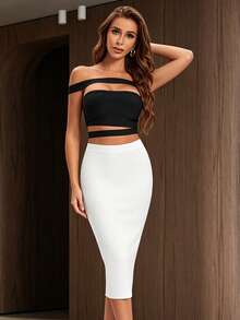 Women's Sexy Bodycon Bandage Skirt With Back Slit And Hip Wrap Design White Elegant Spring - White - View 8