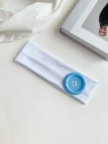 1pc Y2K Sweet Cool Style Colorful Large Button Wide Elastic Headband, Multi-Color Solid Fabric Hair Band, Sweet Cool Girl Street Style Personalized Fashion Versatile Hair Tie - Multicolor - View 9