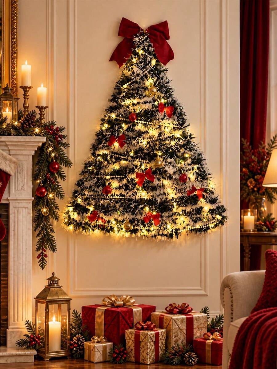1 cây đèn trang trí cây thông Noel treo tường DIY di động, phù hợp cho nhà ở, cửa hàng và trang trí Giáng sinh, quà Giáng sinh cho bé trai và bé gái, dùng pin AA (không kèm pin) - Trắng ấm - Xem 1