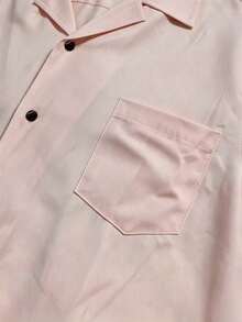 glestore 男士復古風休閒純色短袖上衣與長褲套裝－休閒舒適時尚百搭，適合春夏秋季 - 粉色 - 查看 6