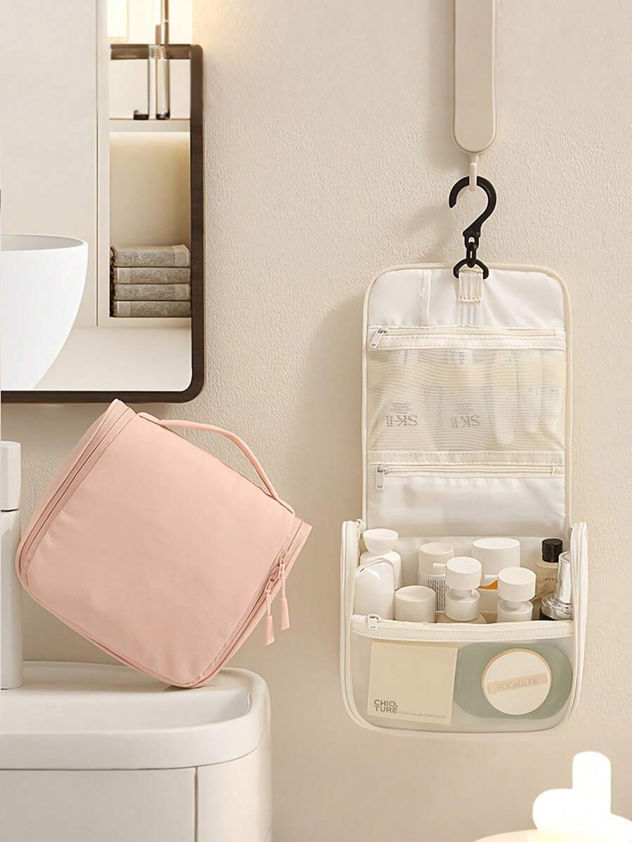 1pc Hanging Travel Toiletry Bag, Portable Cosmetic Organizer With Mesh Pockets, Waterproof Makeup Storage Pouch For Skincare Accessories