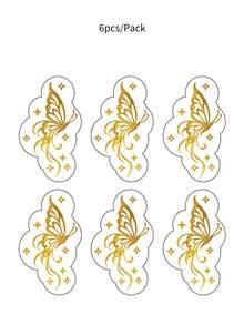 6pcs Waterproof Metallic Hair Tattoos, Glitter Stickers For Hair Decoration, Gold Flash Tattoos With Star, Butterfly, Bow Pattern Sticker Cute Sparkle Freckles Makeup For Rave Party Performance Music Festival Essentials Body Art - Gold - View 8