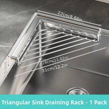 1pc Stainless Steel Sink Storage Rack, Triangle Kitchen Sink Organizer, Space-Saving Dish Soap Sponge Holder, Can Hold Dishcloths, Brushes, Scrubbers And Cleaning Supplies, Kitchen Countertop Storage Organizer - A - View 6