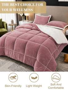 1pc Super Soft Wool Quilt, Gray Pink Bedding, Extremely Soft And Skin-Friendly, Quilt Core, All Season Use, Lightweight And Breathable, Down Alternative Comforter, Student Dorm Essential, Room Decor, Autumn/Winter Decoration - Red Bean Paste Color - View 4