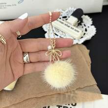 Gentle Style Bow Pearl Mink Fur Ball Bag Charm, Fine Chain Plush Ball Keychain Pendant, Sweet Girl Bag Decoration, Best Friend Birthday Holiday Small Gift - Multicolor - View 10