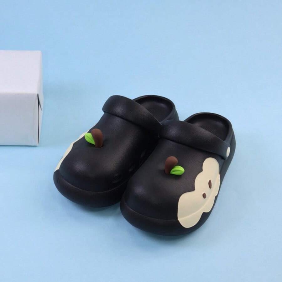 Women's Cute Apple Design Clogs, Soft Sole Non-Slip Slippers, Red Apple Cartoon Style, Beach Indoor Outdoor Sandals, Nurse Work Fashion Slides - Black - View 1