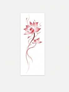 1pc Temporary Tattoo Sticker, Red Gradient Ink Wash Lotus With Flowing Ribbon Line Pattern, Realistic Fake Tattoo Design, Suitable For Daily, Bachelorette Party Favors, Music Festivals, Cosplay, Graduation Gifts, Lasts 3-5 Days - Multicolor - View 3