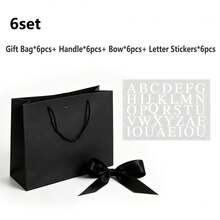 6pcs Groomsmen Gift Paper Bags With Letter Name Stickers, Black Personalized Gift Bags With Satin Bows And Rope Handles, Suitable For Wedding Party Favors, Bridal Shower Gift Packaging - Black Series - View 15