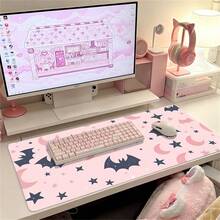 Pastel Pink Bat Moon Star PU Leather Large Mouse Pad, Waterproof Extended Desk Mat, Kawaii Aesthetic Table Protector, Halloween Desktop Decor Gift For Girls - View 5
