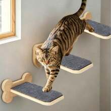 Wooden Cat Climbing Wall-Mounted Ladder Shelf, Solid Wood Cat Stairs, Home Cat Wall Toy Pet Ladder - Multicolor - View 6