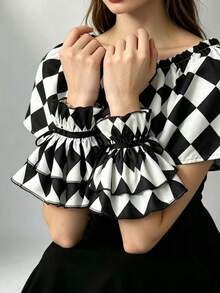 1 Set Black And White Clown Cosplay Outfit, Fake Collar, Cone Hat And Arm Warmers, Halloween Circus Ruffle Women's Party Stage Costume Accessories - A - View 6