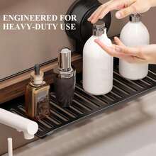 1pc Walnut Wood Storage Rack, No-Drill Wall-Mounted Shelf, Waterproof Multi-Functional Organizer For Bathroom Vanity, Sink And Kitchen Sink, Sturdy And Practical Space-Saving Home Storage Solution - Multicolor - View 7